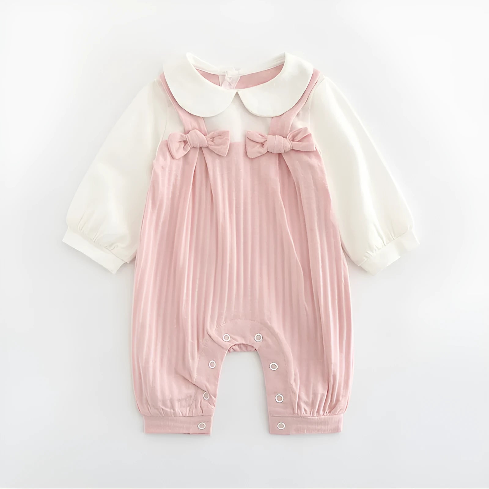Pink embroidered cotton baby girl jumpsuit with long sleeves and single-breasted closure