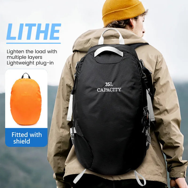 Solid-colour waterproof Oxford hiking backpack with straps and a curved back panel, shown in a choice of colours.
