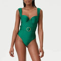 Women's polyester one-piece swimsuit with gauze skirt in double shoulder and oblique shoulder styles