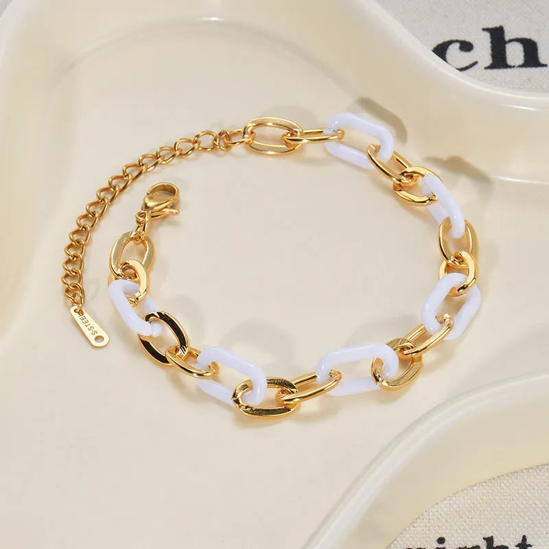 Women's stainless steel heart bracelet with double layers and electroplated resin finish