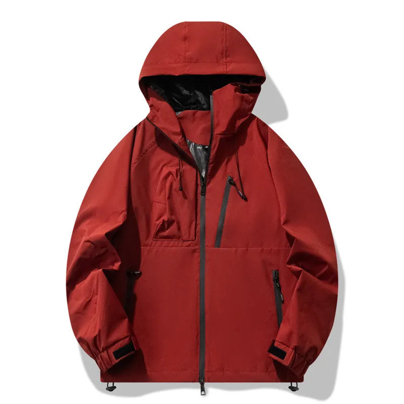 Men's outdoor windproof waterproof jacket in black with zipper pockets