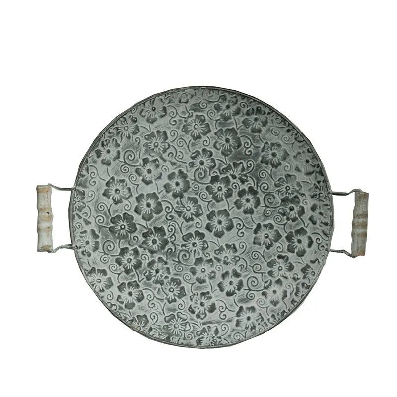 Round European-style wrought iron storage tray with belt design for jewellery and household organisation