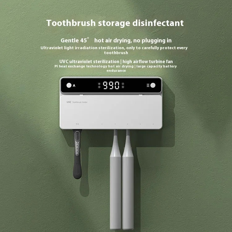 Wall-mounted UV toothbrush sterilizer with automatic drying function and black enclosure