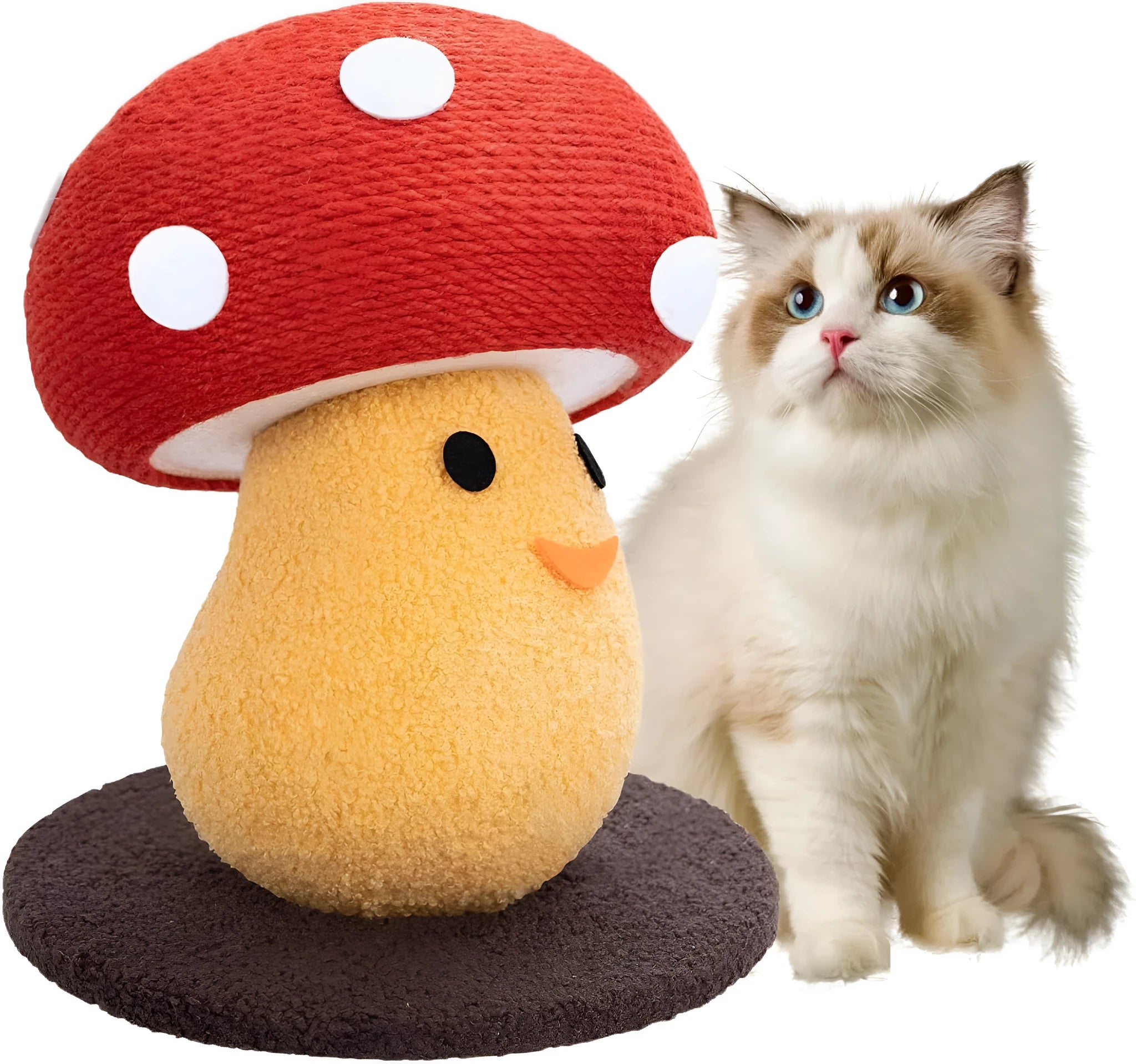 Mushroom-shaped cardboard cat scratch board with accordion fold design for furniture protection