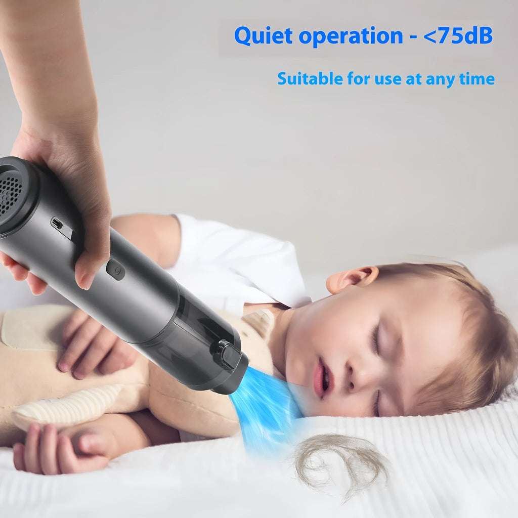 Rechargeable 96W cordless car vacuum cleaner with multiple nozzles in black and rose gold