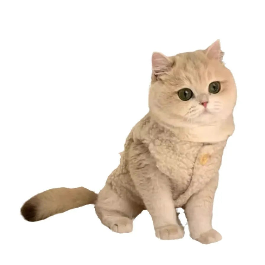 Apricot or brown polar fleece cat vest showing lambswool-style texture and vest design