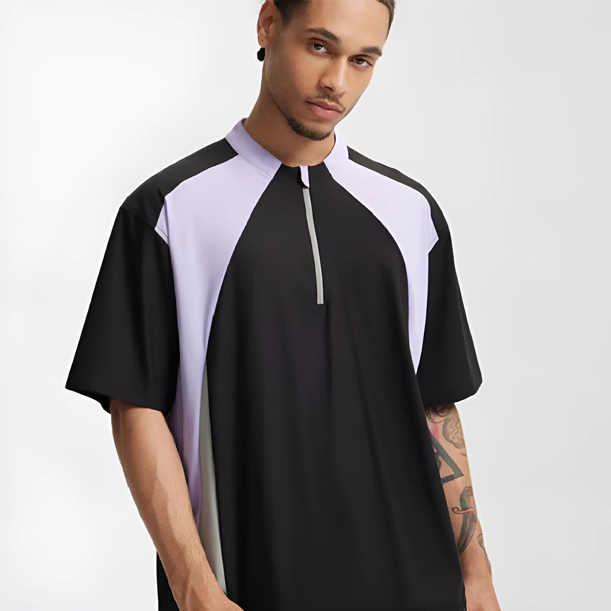 Men's lightweight polyester casual shirt in black and beige with long and short sleeve options