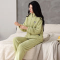 Long sleeve half velvet padded couple pajama set with zipper in flannel polyester