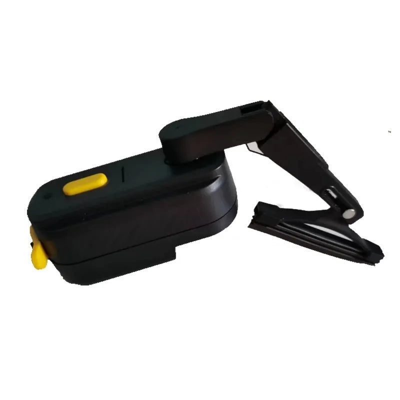 Black plastic 65mm wiper blade and motor unit for motorcycle helmet installation.