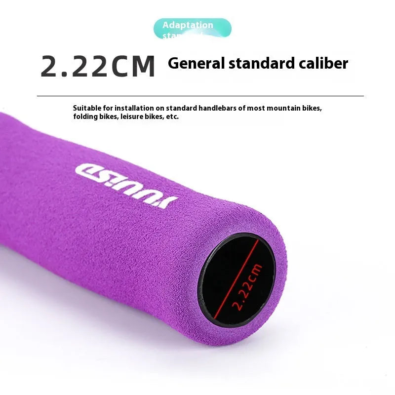 Mountain bike soft sponge handle covers in black, purple and bicolour options showing lightweight shock-absorbing design