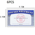 Transparent PVC social security card holder showing 9.7x5.9cm waterproof ID protector