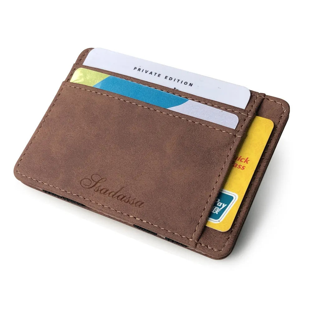 Matte leather Korean-style magic wallet with coin pocket in horizontal square design