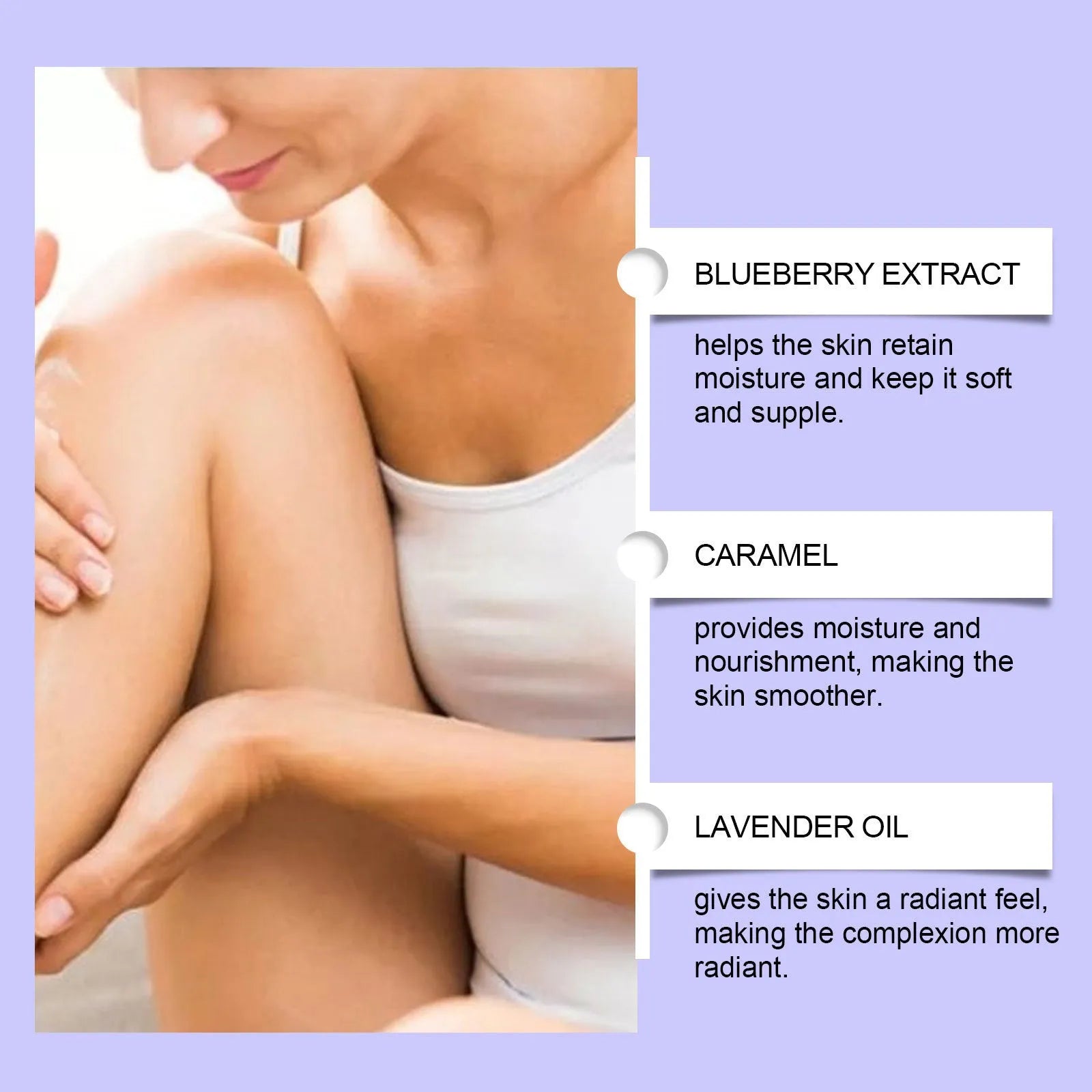 114g blueberry caramel body cream container with lavender oil for universal skin types