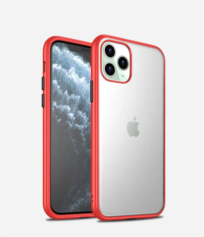 Frosted solid-colour protective back cover for iPhone 11 with visible corner airbag design.