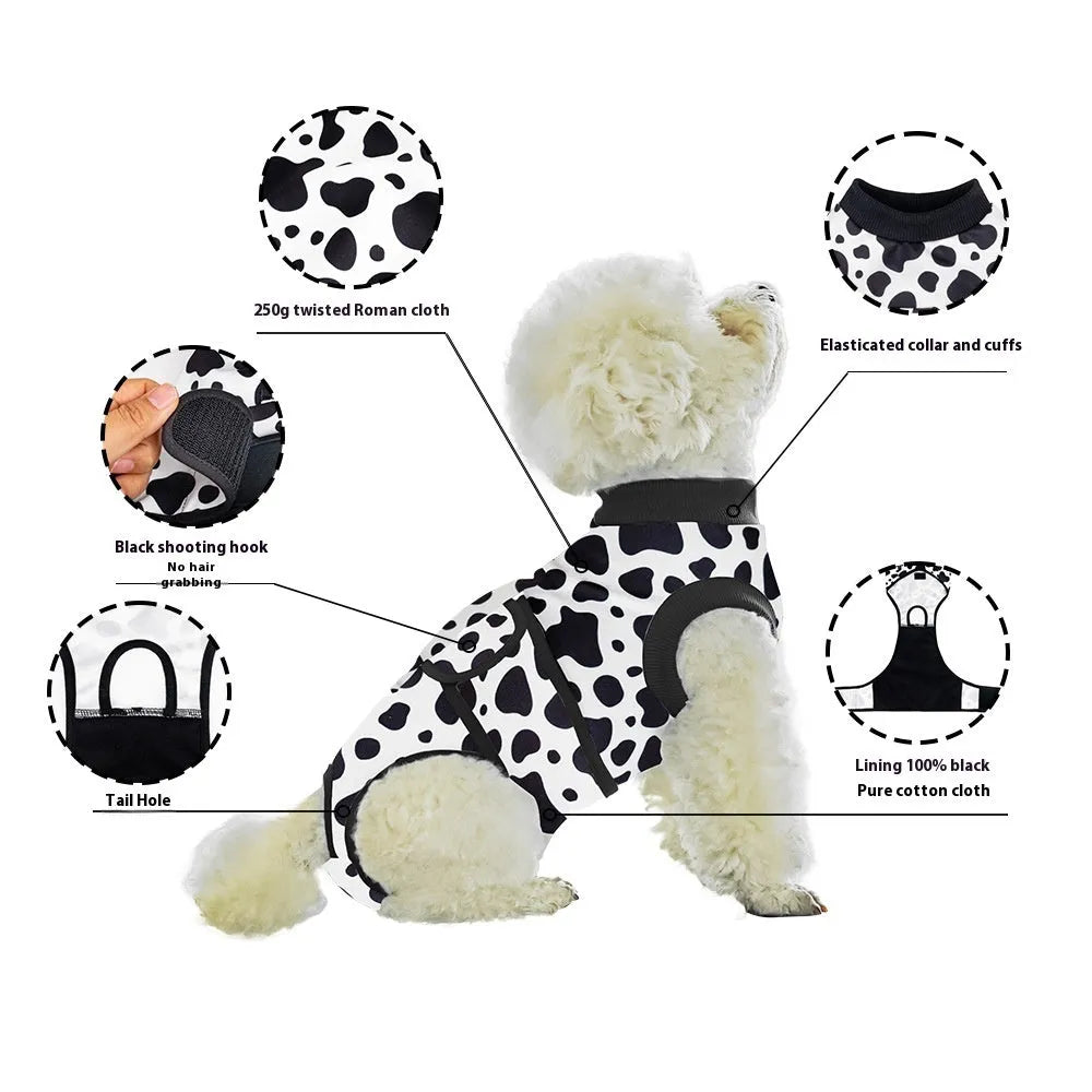Black polyester pet recovery suit anti-licking garment for dogs and cats after surgery