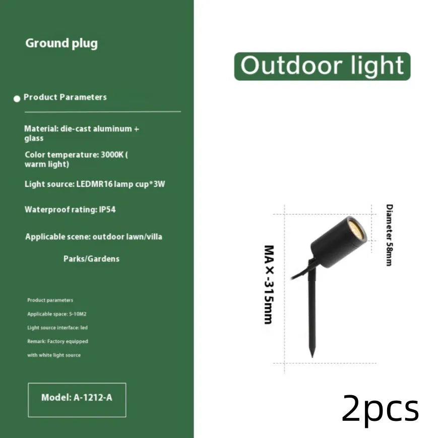 Aluminium ground lamp with stake for outdoor garden lighting