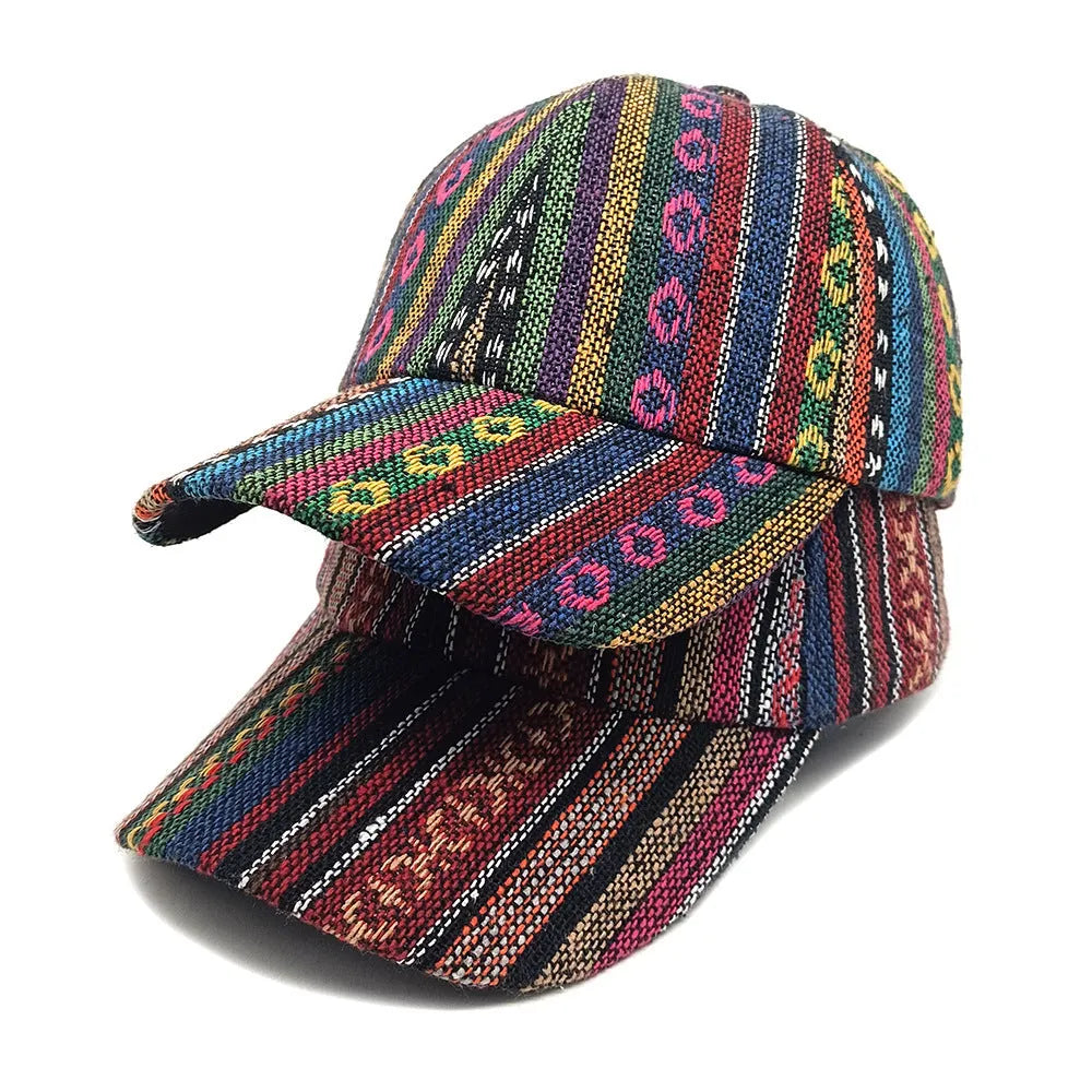 Women's bohemian-style polyester baseball cap with a dome crown, shown in one of eight available colours.