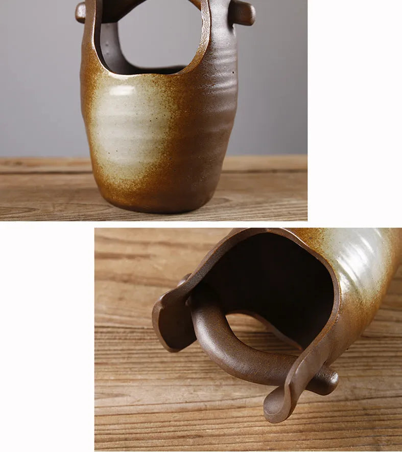 Ceramic small vase in Japanese style with glazed pottery surface, one of six colour options