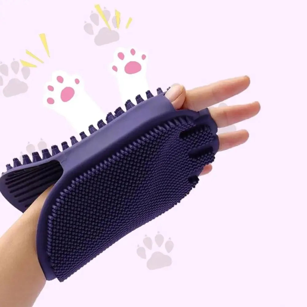 Purple TPR pet shampoo massage brush with dual-sided bristles for dog and cat grooming
