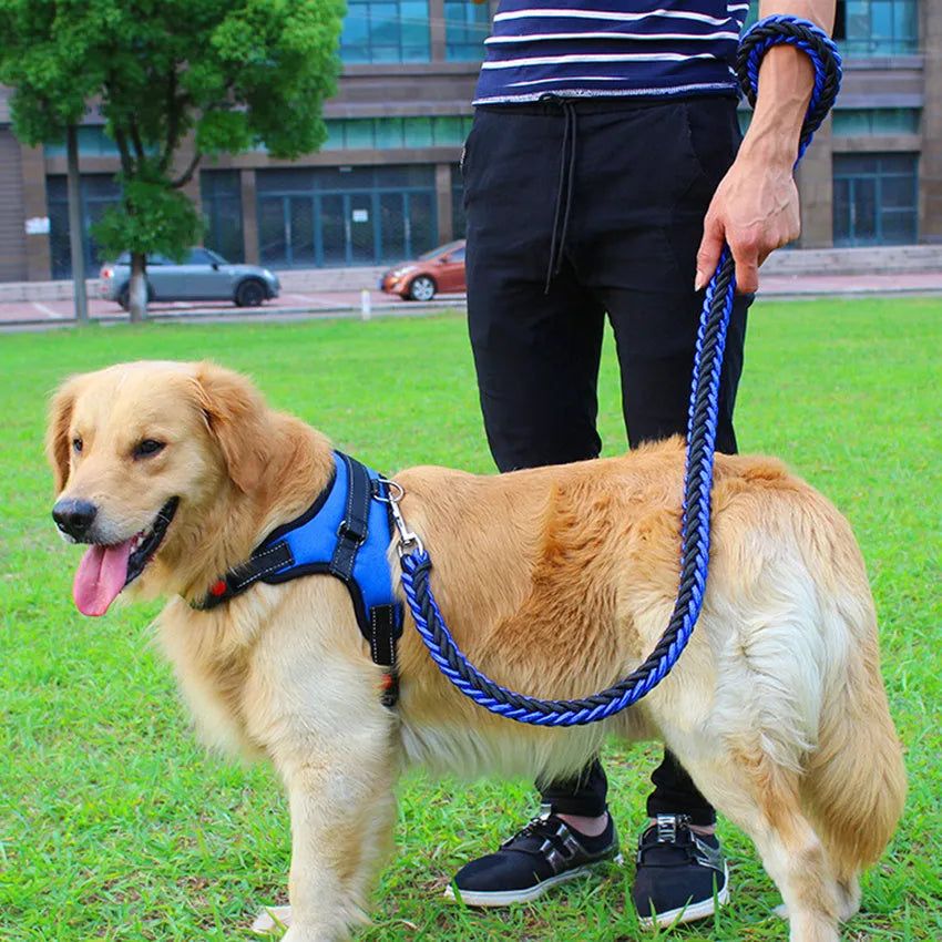 Dog leash chest strap saddle design in black camouflage with nylon mesh material
