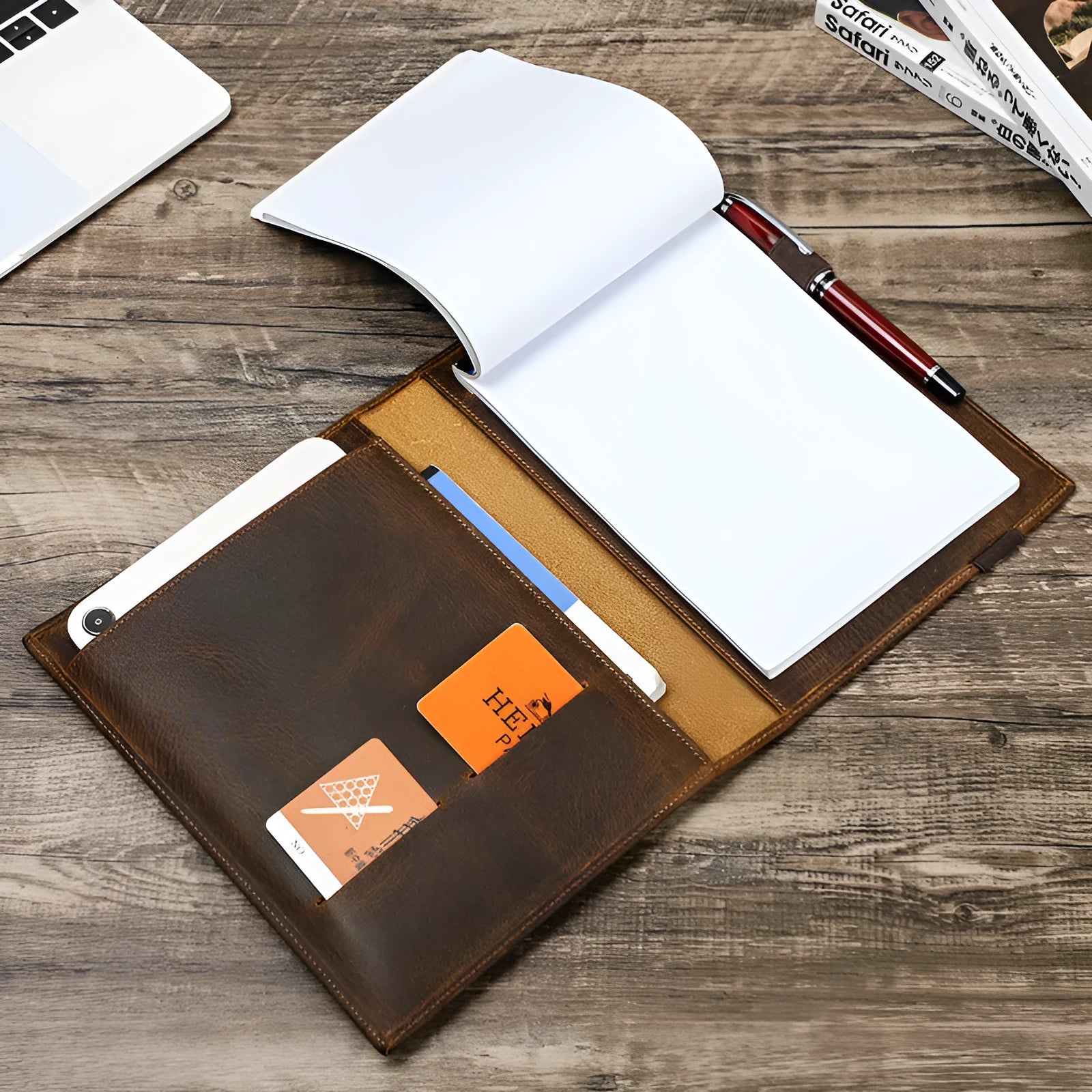 Brown Crazy Horse leather A5 notebook protective sleeve for 14.8x21cm paper notebooks