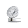White portable folding fan with remote control and warm night light on desktop