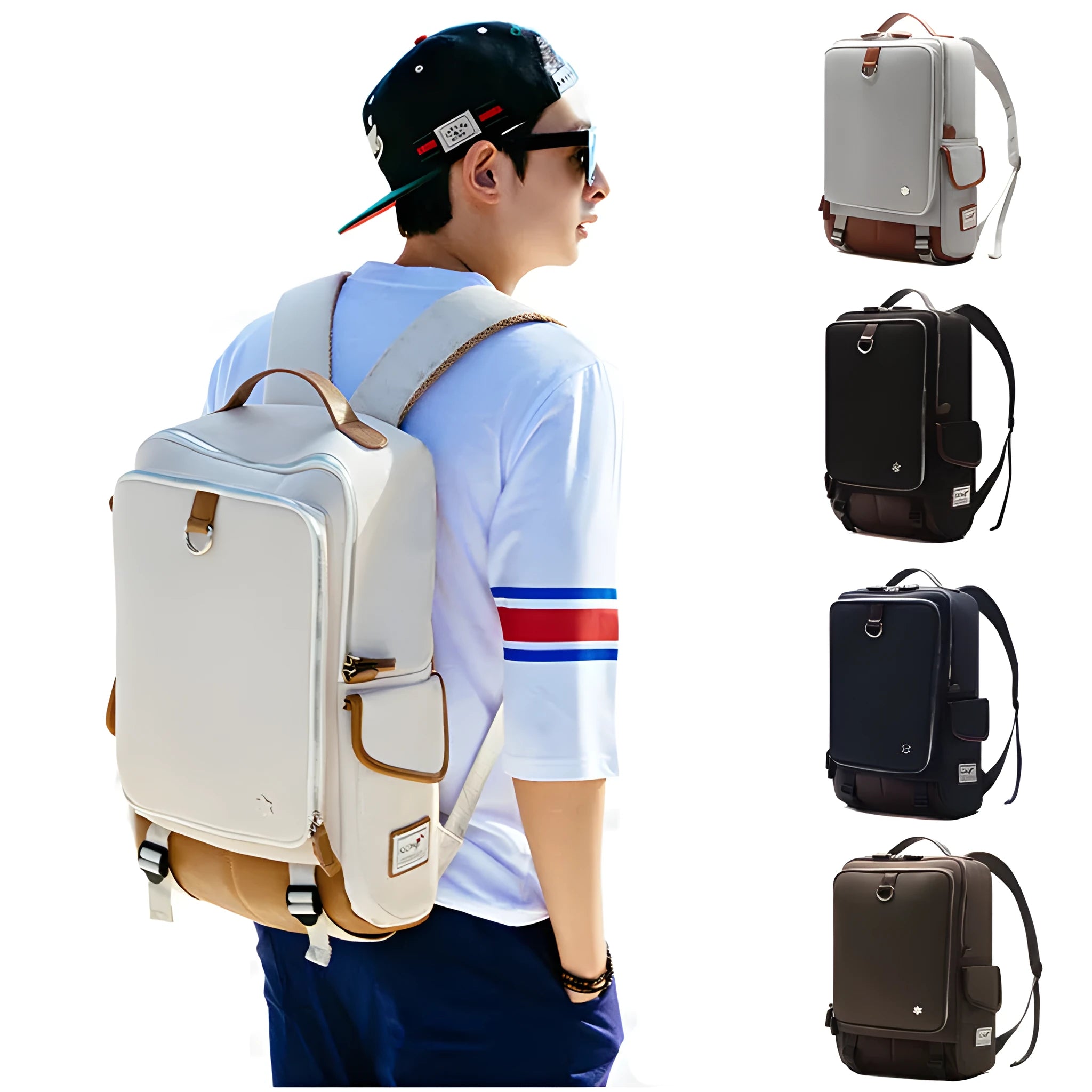 Men's modern backpack in Oxford cloth shown in Army Green colour, displaying its large capacity and Korean style design.