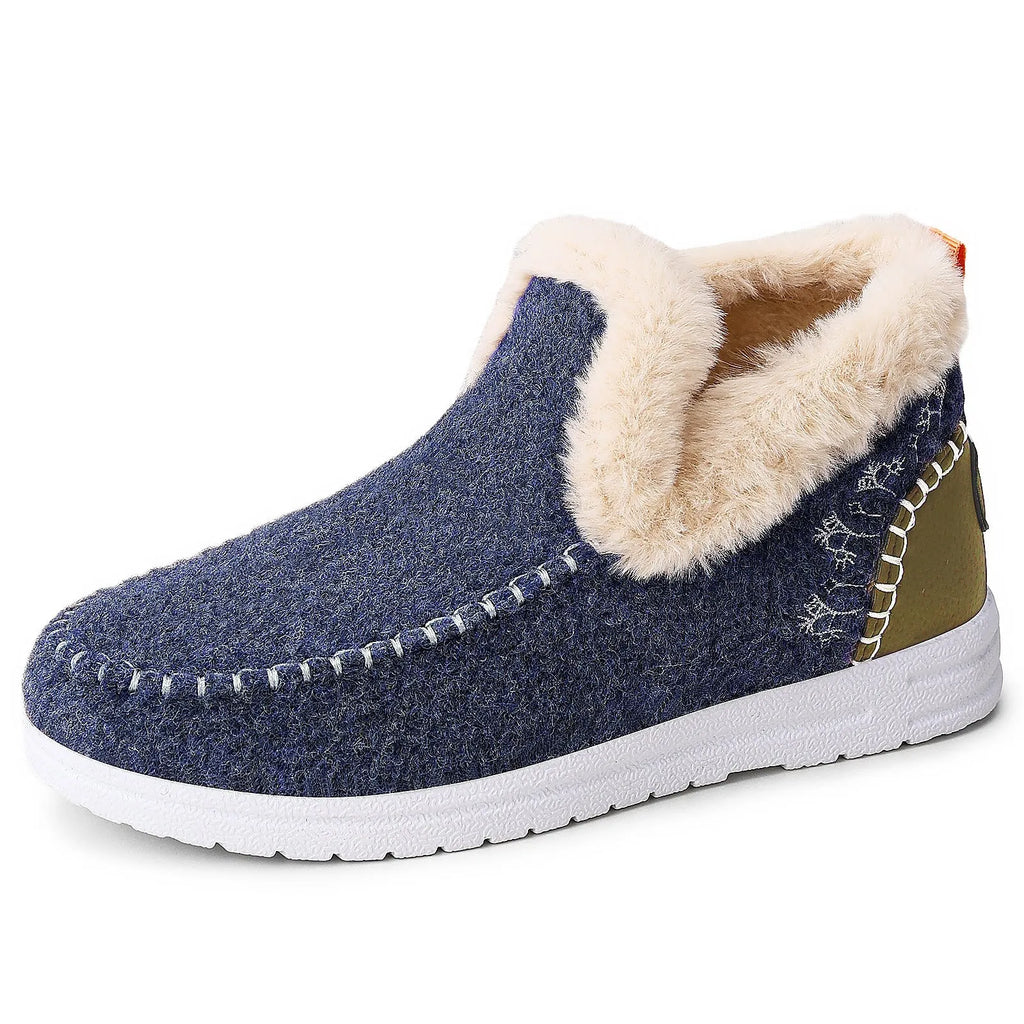 Cold-proof women's lightweight cotton boots in black with flat heel and round toe, PVC sole, oversleeve design