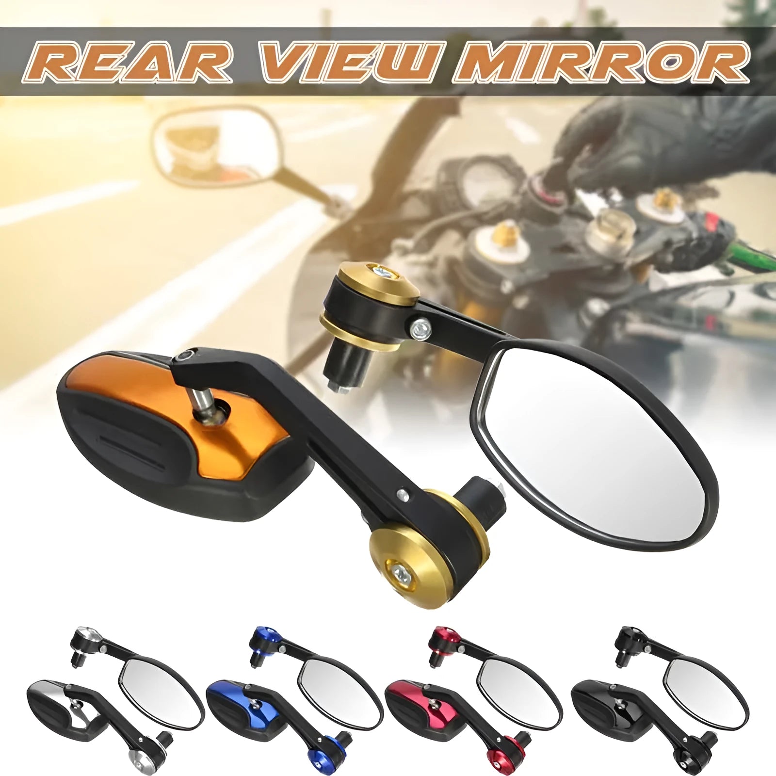 Pair of universal 7/8 inch motorcycle bar end mirrors with 190mm convex anti-glare lens and aluminium body, available in multiple colours