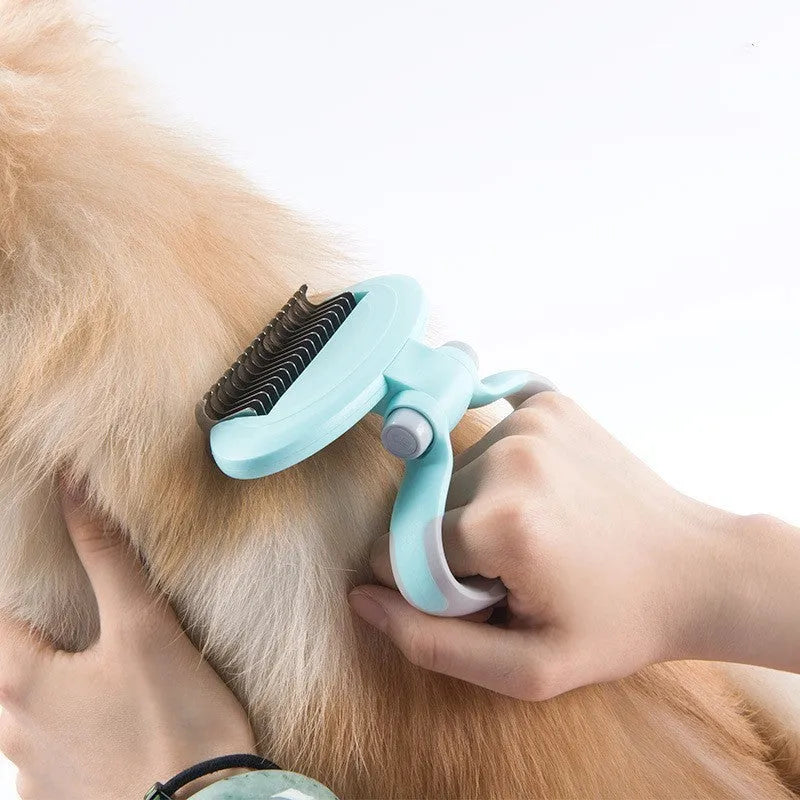 Dog comb knot remover with dual density heads and multi-angle rotation in white, blue, pink colour options