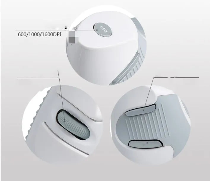 Black wireless vertical ergonomic mouse on a desk, showing its upright design and DPI switch.
