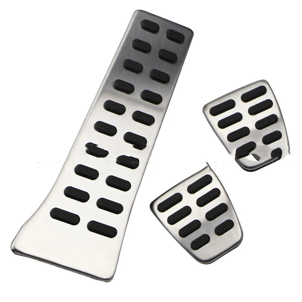 Stainless steel accelerator pedal kit for Hyundai vehicles showing automatic and manual gear configurations