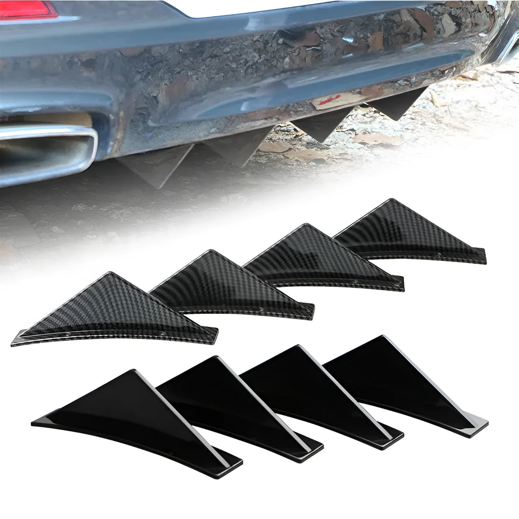 Universal triangle car rear spoiler in bright black and carbon fibre finishes