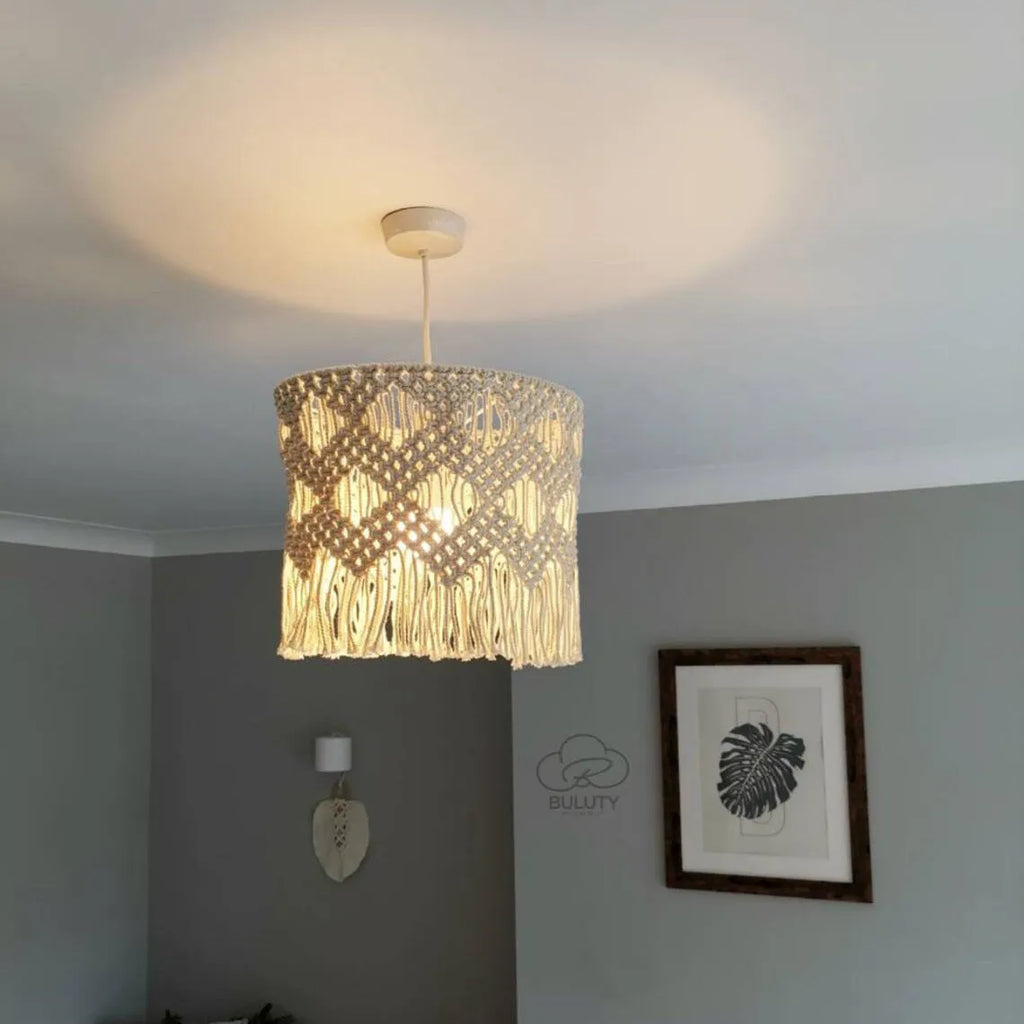 Handmade beige cotton string woven lampshade 30x50cm fabric shade for pendant light