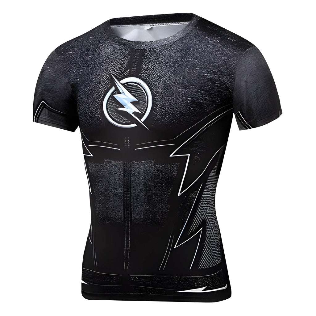 Men's quick-dry 3D lightning print short-sleeved T-shirt with round collar, available in sizes S to 2XL