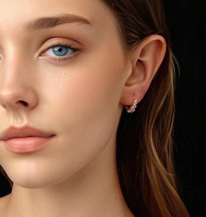 Moissanite ear clip earrings in 925 silver with gold or silver electroplated finish and geometric round shape