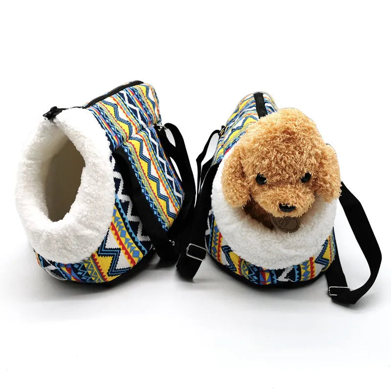 Multi purpose warm pet carrier in canvas and cotton, Camouflage style, size S, with handles and enclosed design