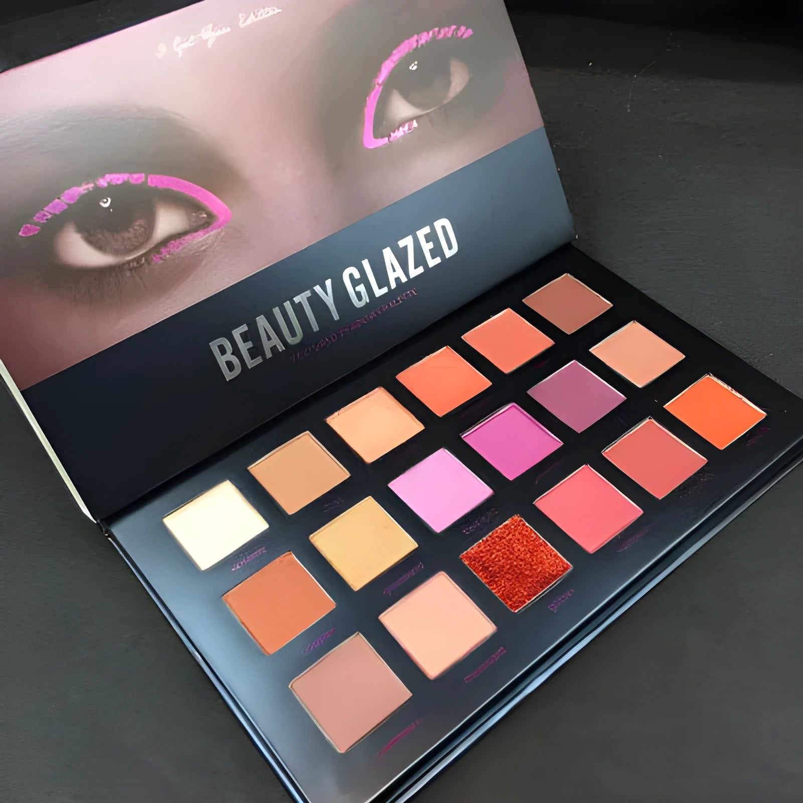 Beauty Glazed 18-colour eyeshadow palette with assorted eyeshadow pans in plastic case