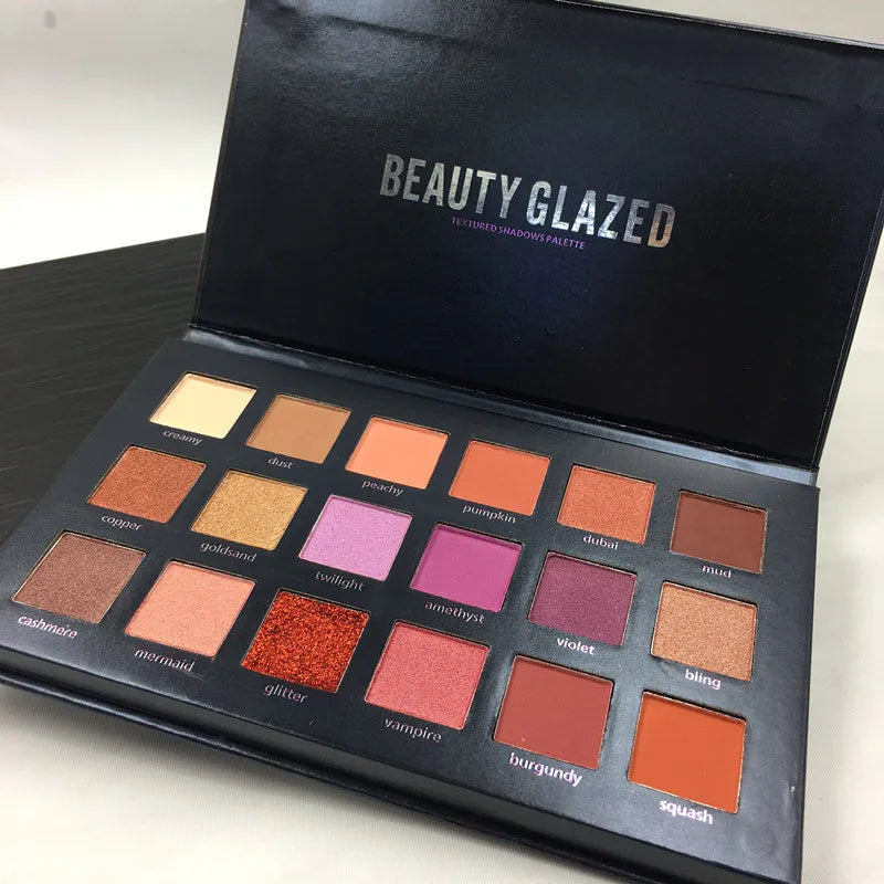 Beauty Glazed 18-colour eyeshadow palette with assorted eyeshadow pans in plastic case