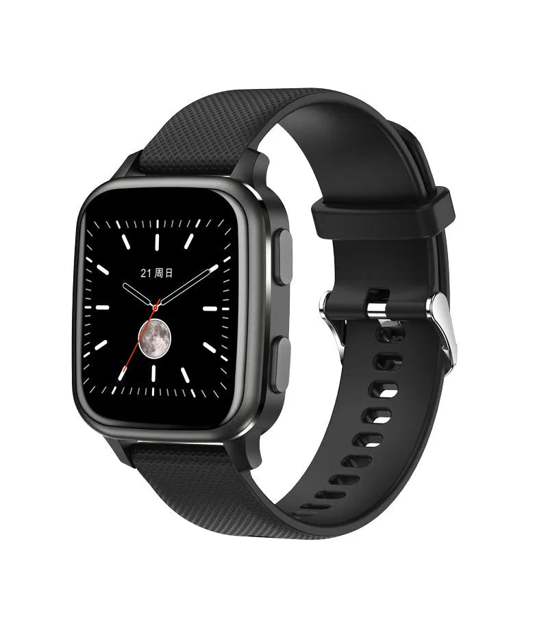 Aluminium alloy smart watch on wrist showing Bluetooth call and heart rate monitoring functions.