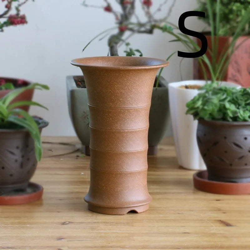 Handmade descending slope mud purple sand ceramic orchid pot for indoor greenery