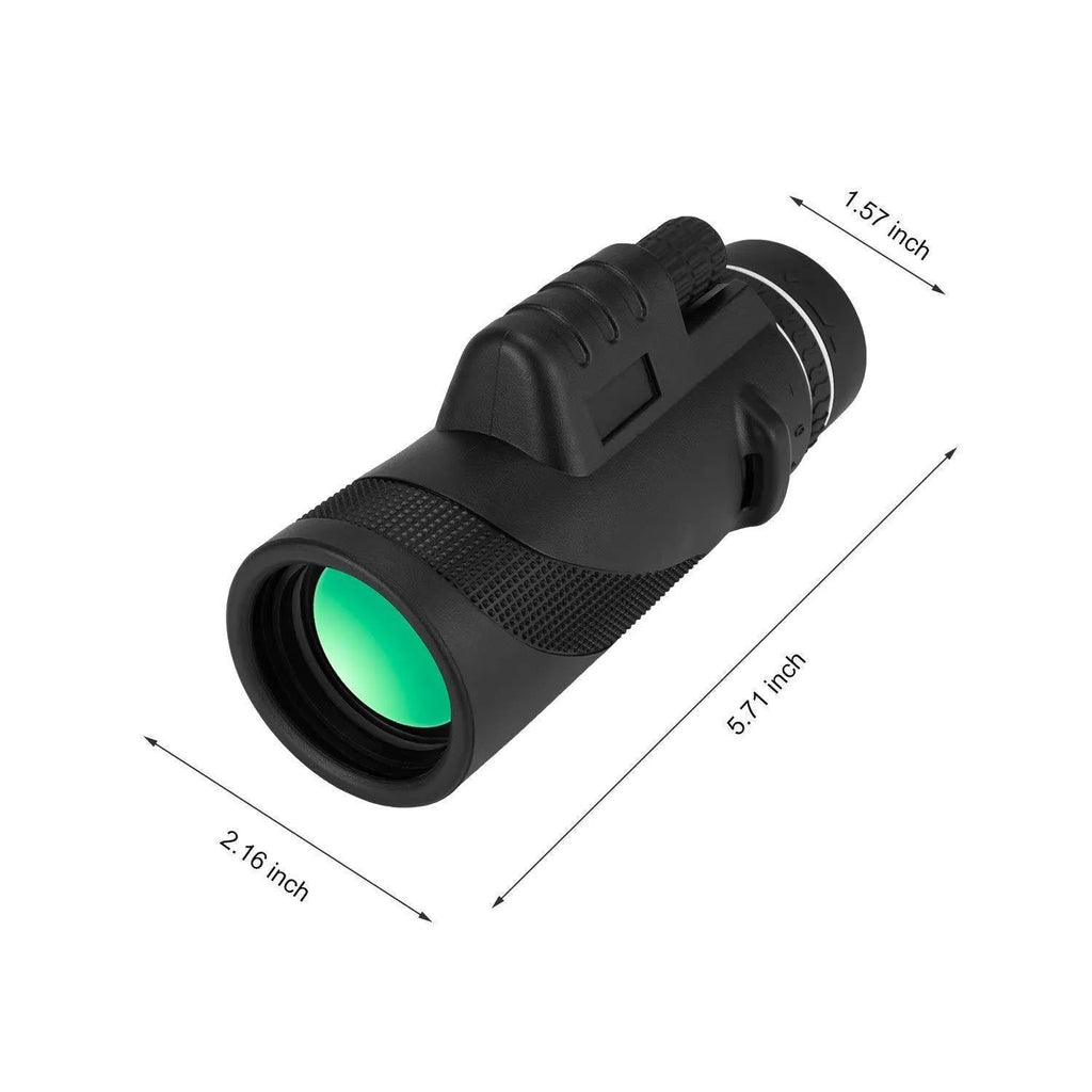 Black 40x60 HD monocular telescope with a 60mm objective lens, shown as a compact handheld device for outdoor viewing.