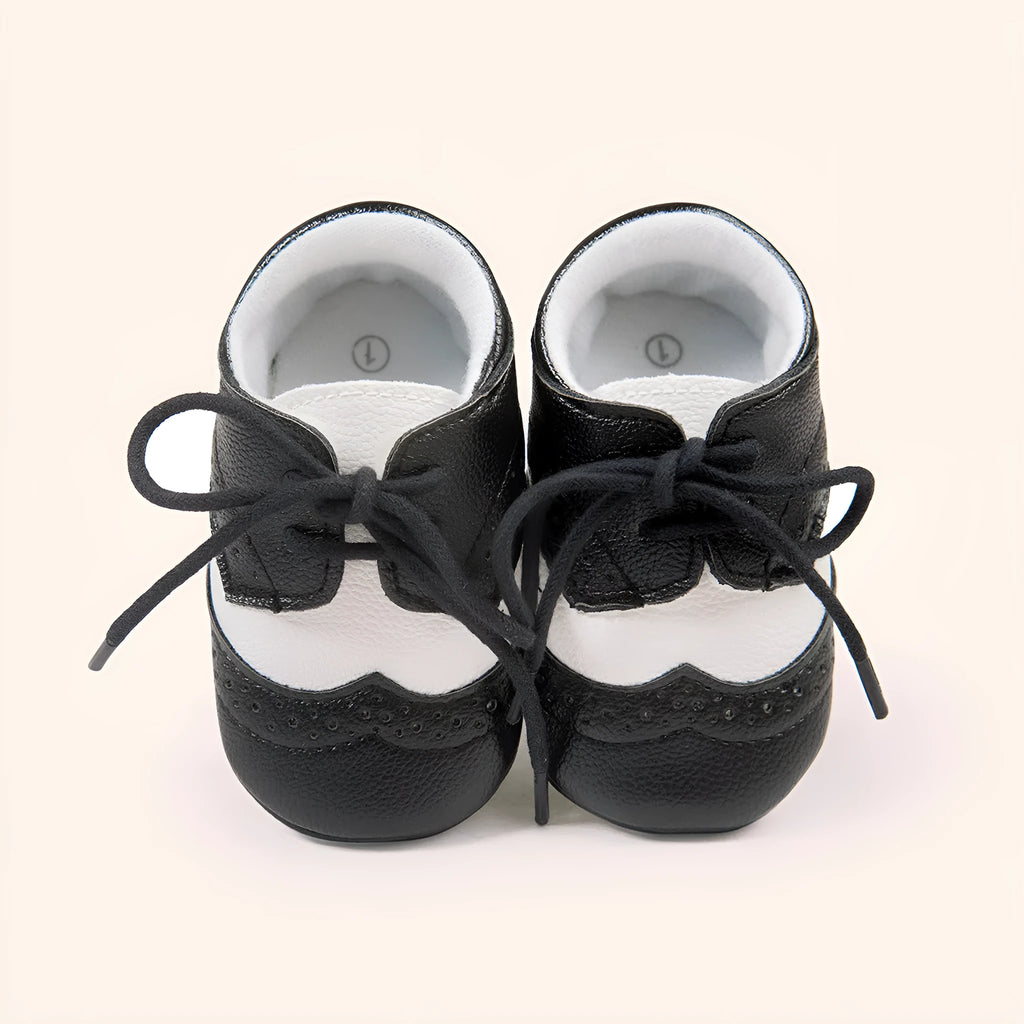 Men's baby soft-soled shoes in synthetic leather, vintage style, shown in light brown colour