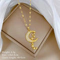 Stainless steel necklace with a copper moon pendant featuring a full diamond pattern design.