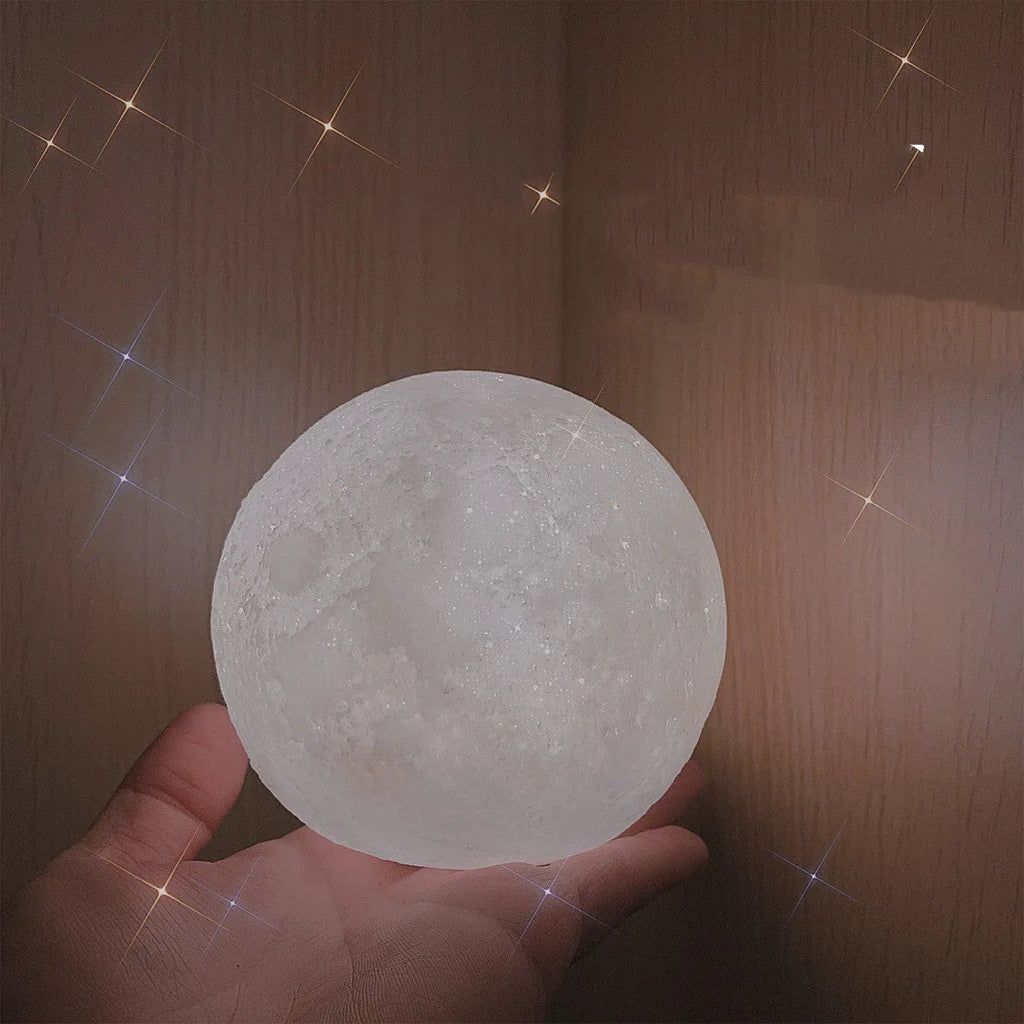3D printed PVC moon lamp in warm white with stand, 8cm or 12cm LED night light for bedroom decoration
