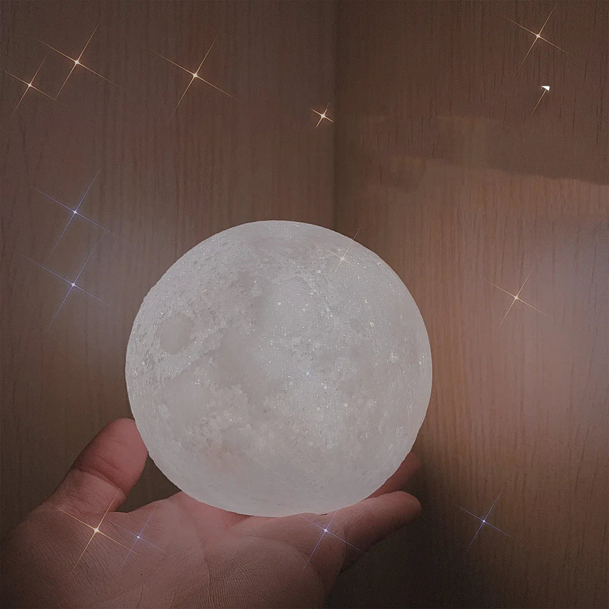 3D printed PVC moon lamp in warm white with stand, 8cm or 12cm LED night light for bedroom decoration