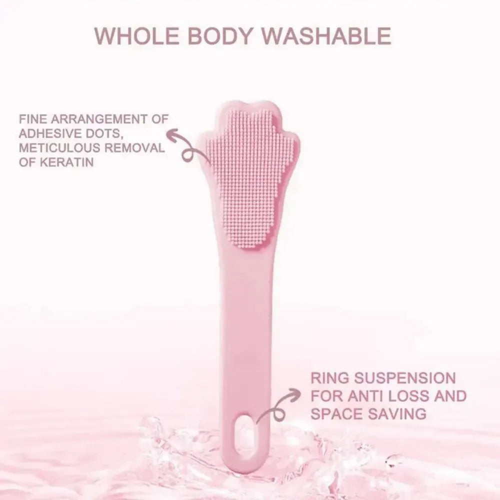 Silicone finger cover toothbrush for dogs and cats in pink, purple, yellow, and white.