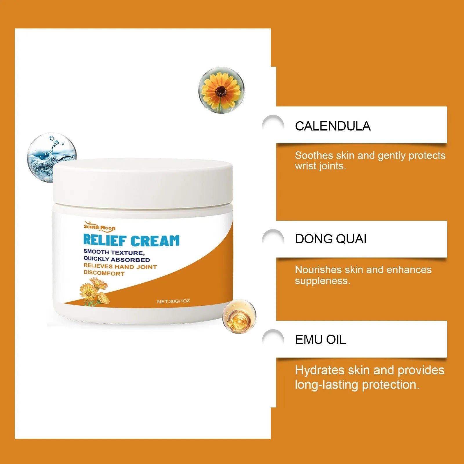 Nourishing Joint Skin Massage Care Cream with calendula and emu oil in a 30g tube