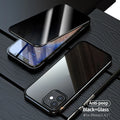 Magnetic black privacy glass phone case for iPhone showing anti-spy screen effect