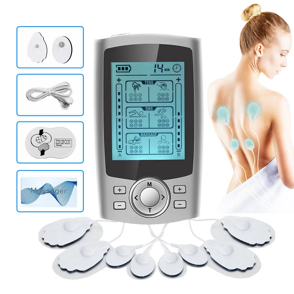 Charging Pulse USB rechargeable TENS EMS muscle stimulator with remote control in silver